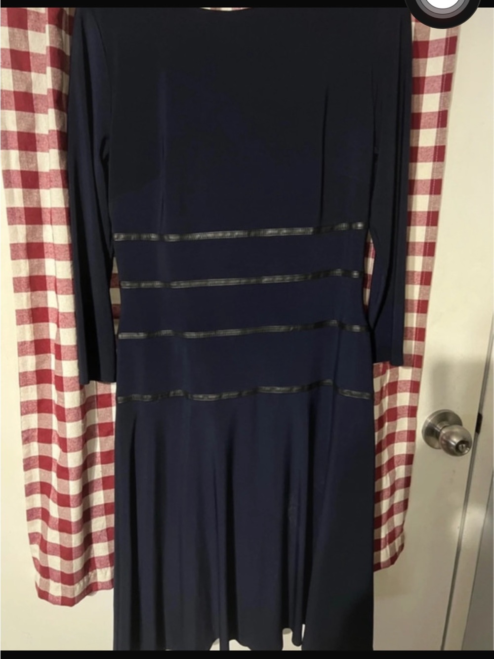 Ralph Lauren Navy Long-Sleeve Midi Dress with Sheen Banding